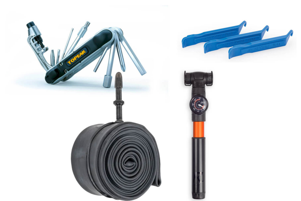 Set Fahrrad Werkzeug
Bikepacking-Pannenset mit Minipumpe, Ersatzschlauch, Multitool und Reifenhebern – unverzichtbare Ausrüstung für schnelle Reparaturen auf Fahrradtouren.